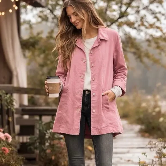 J. Jill Lightweight Jacket Womens Small Dusty Pink Linen Blend Lined Spring Coat - Picture 1 of 11